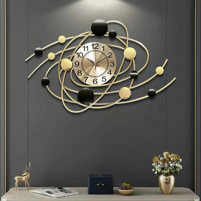 Large 3D Metal Wall Clock – Modern Iron Gold Decorative Designer Clock for Home Decor