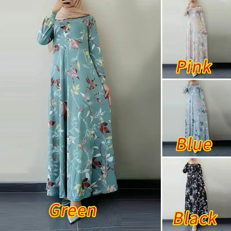Elegant Floral Print Muslim Dress – Plus-Size Islamic Clothing | Dubai & Malaysia Party Abaya for Women Anisa
