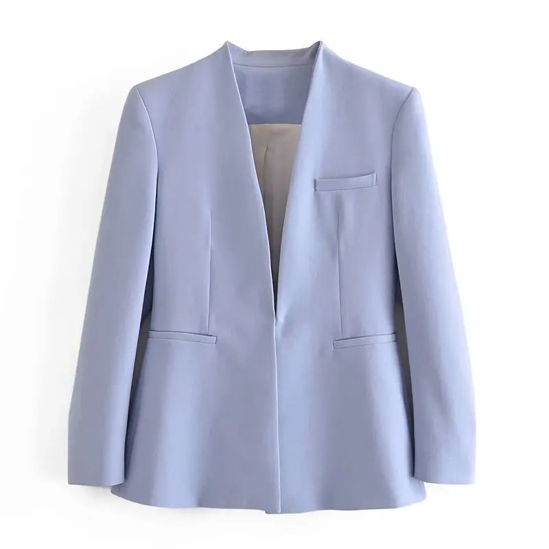 Women's Casual Long Sleeve Suit Jacket - All-Match Lapel-Free Blazer with Shoulder Pads Clemence