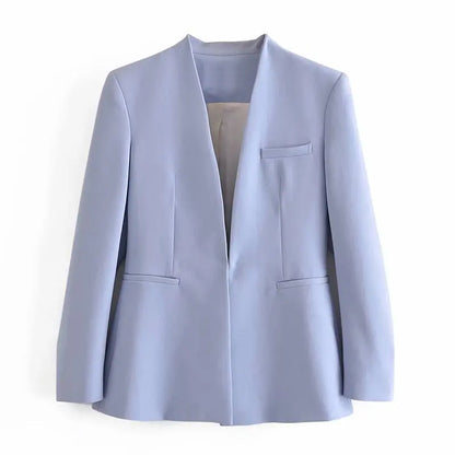 Women's Casual Long Sleeve Suit Jacket - All-Match Lapel-Free Blazer with Shoulder Pads Clemence