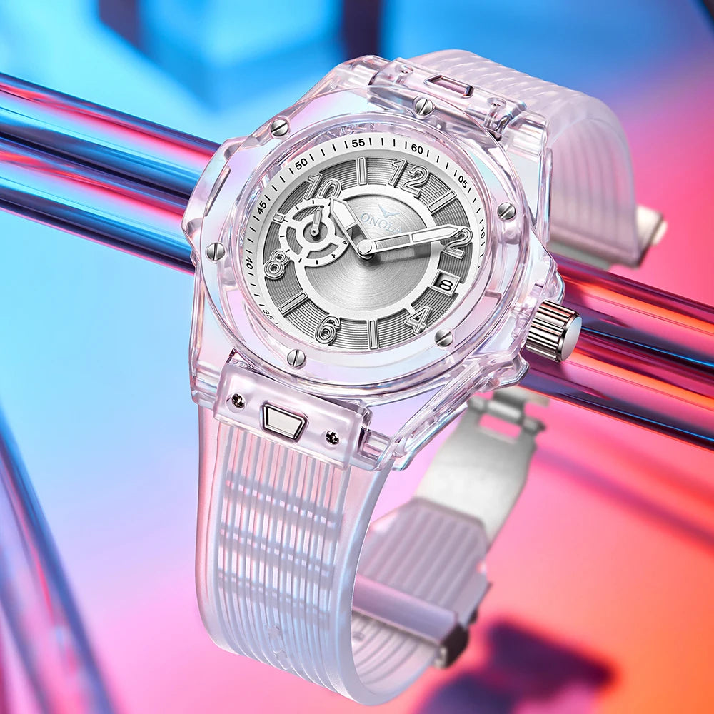 ONOLA 3836 Men & Women's Quartz Watch – Square Sport Design, Silicone Strap, Luminous Glass