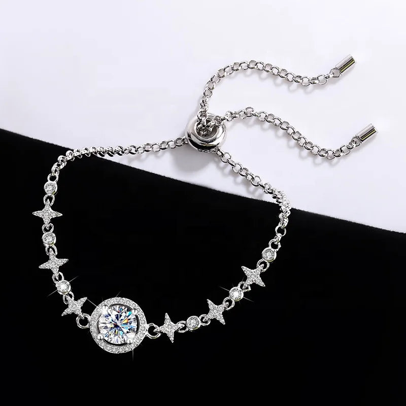 Fine Jewelry: 925 Sterling Silver Moissanite Bracelet with Bowknot Design Althea