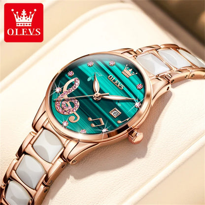 Olevs 3605 Women’s Elegant Ceramic Quartz Watch – Stainless Steel Waterproof Japan Movement Wristwatch, Perfect Gift for Women
