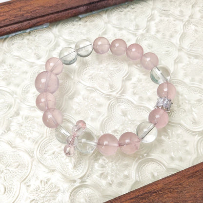 JD GEMS Premium Natural Rose and Clear Quartz Beaded Bracelet – High-Quality Genuine Quartz Jewelry for Gifts & Anniversaries