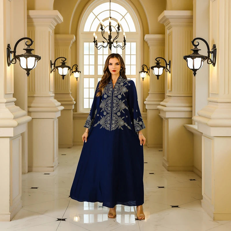 Women’s Modest Abaya Islamic Embroidered Robe, Loose Plus-Size Muslim Dress