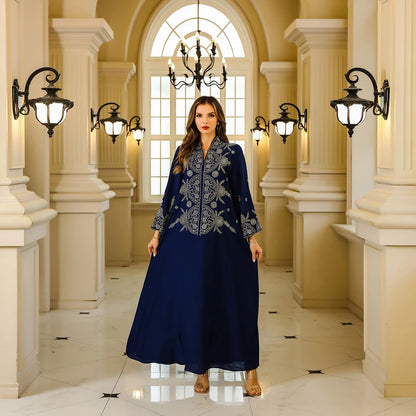 Women’s Modest Abaya Islamic Embroidered Robe, Loose Plus-Size Muslim Dress