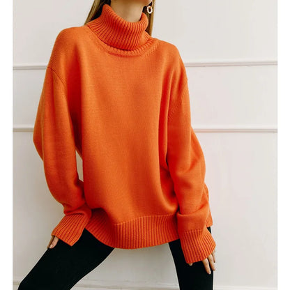 Women's Warm Wool Turtleneck Sweater - Cozy High Neck Knitwear Jumper for Casual Daily Wear Cecily