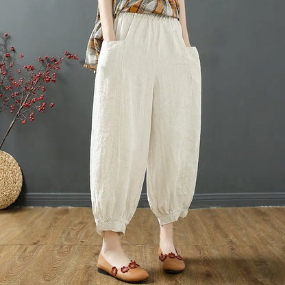 Women's Cotton Linen Bloomers | Summer Loose-Fit Capris & Casual Literature Style Kyla