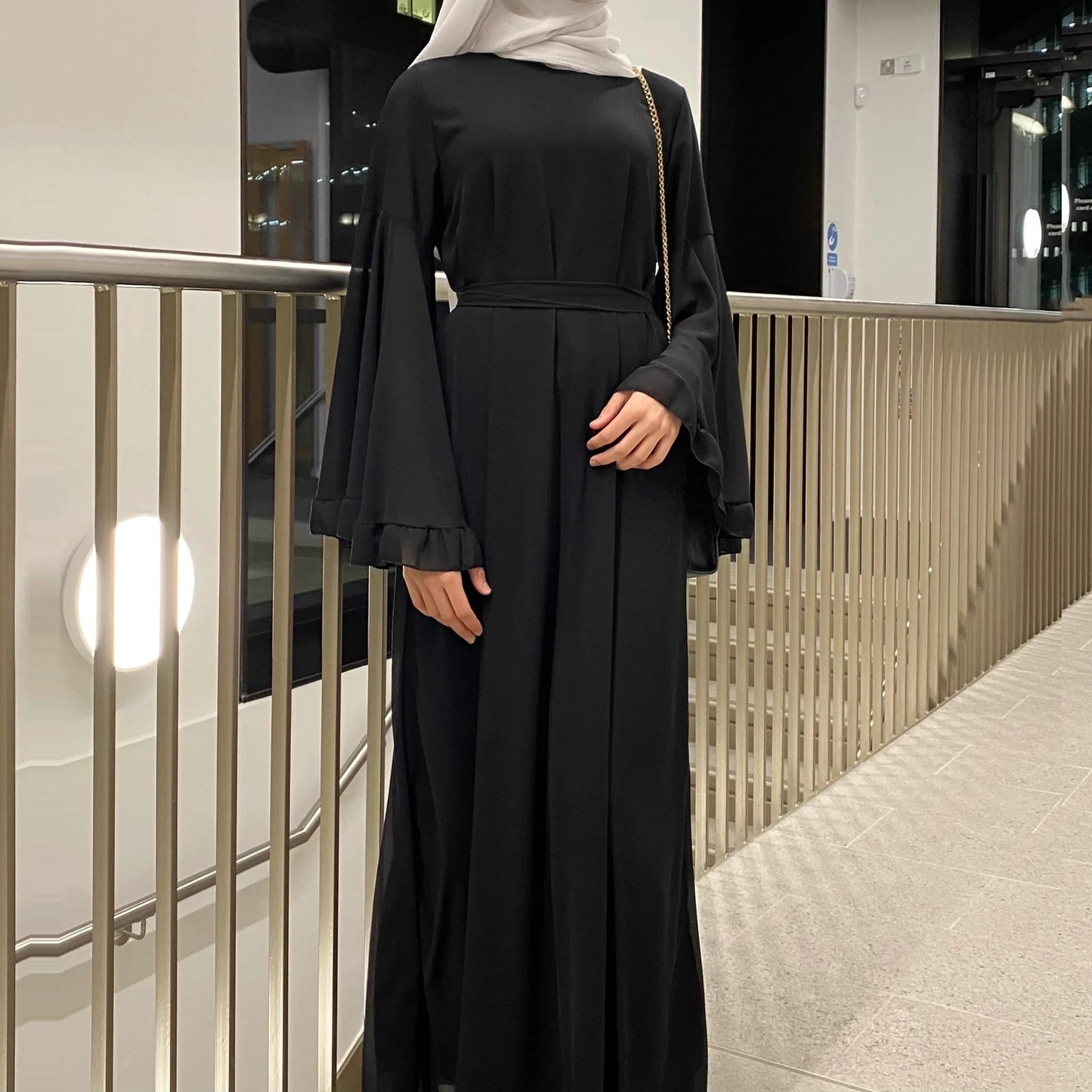 Chiffon Abaya with Ruffled Sleeves – Modest Islamic Clothing for Women | Turkey & Dubai Style Muslim Dress Samira