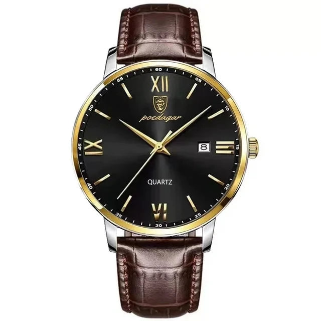 POEDAGAR 826 Leather Quartz Watch – Luxury Waterproof Sports Watch for Men, Business Wristwatch with Date Display Samuel