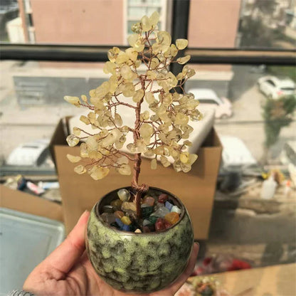 Natural Healing 7 Chakra Quartz Crystal Money Tree – DIY Ornaments with Copper Wire and Ceramic Bowl Base