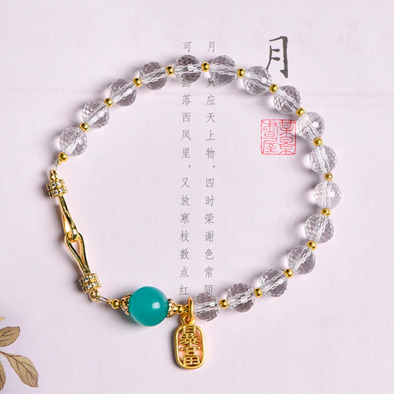 High-Quality White Crystal & Sea Blue Amazonite Beaded Bracelet – Trendy Natural Crystal Energy Healing Jewelry