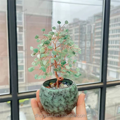 Natural Healing 7 Chakra Quartz Crystal Money Tree – DIY Ornaments with Copper Wire and Ceramic Bowl Base