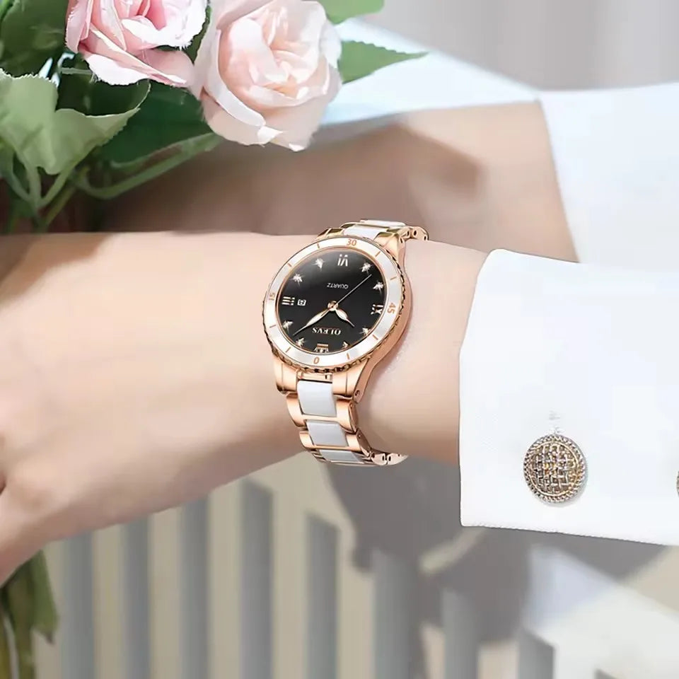 OLEVS 9985 Women’s Quartz Wristwatch – Original Brand Luxury Ceramic & Stainless Steel Waterproof Ladies Watch, Elegant Female Gift (Reloj / Montre Femme)