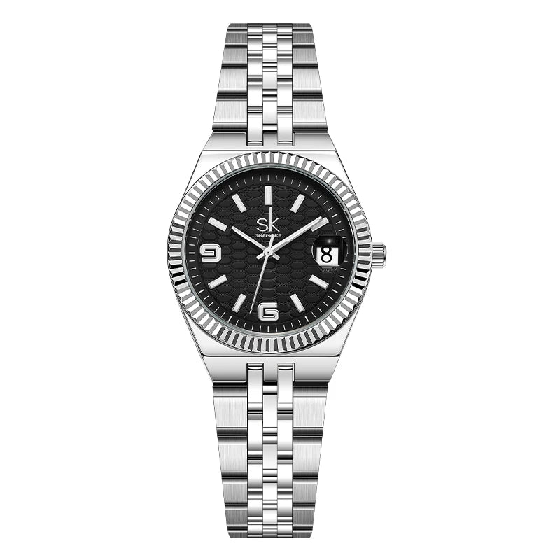 SK Popular Design Women’s Quartz Watch – Luxury Stainless Steel Band Wristwatch, Waterproof Fashion Ladies Timepiece Lysandra