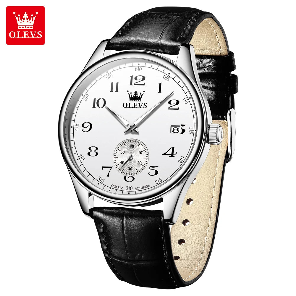 OLEVS 3622 Men's Quartz Watch – Genuine Leather Strap, Luminous Dial, and Date Display Xavier