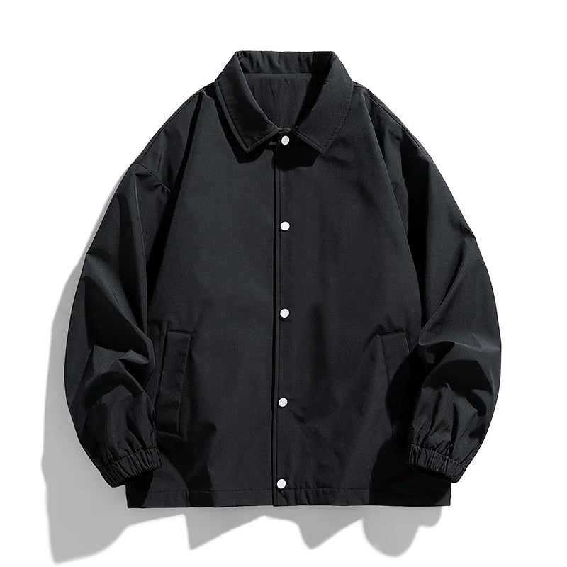 Polyester Windbreaker Jacket | Unisex Loose Fit Lapel Collar Plain Coach Jackets Darcy