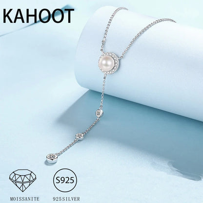 S925 Silver 0.5ct Moissanite & Freshwater Pearl Tassel Necklace | Korean Style Luxury Jewelry | Simple, Elegant Design for Parties & Special Occasions Agathe