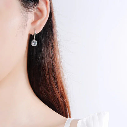 925 Silver Moissanite Cushion-Cut Drop Earrings | 1-Carat D-Color Sparkling Jewelry Sienna