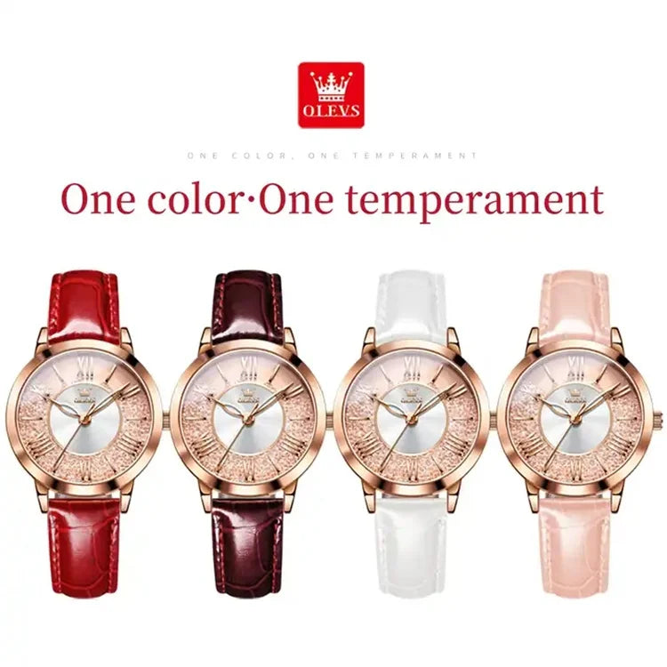 OLEVS 5539 Women's Casual Quartz Wristwatch – High-Quality Waterproof Watch with Genuine Leather Strap Laure