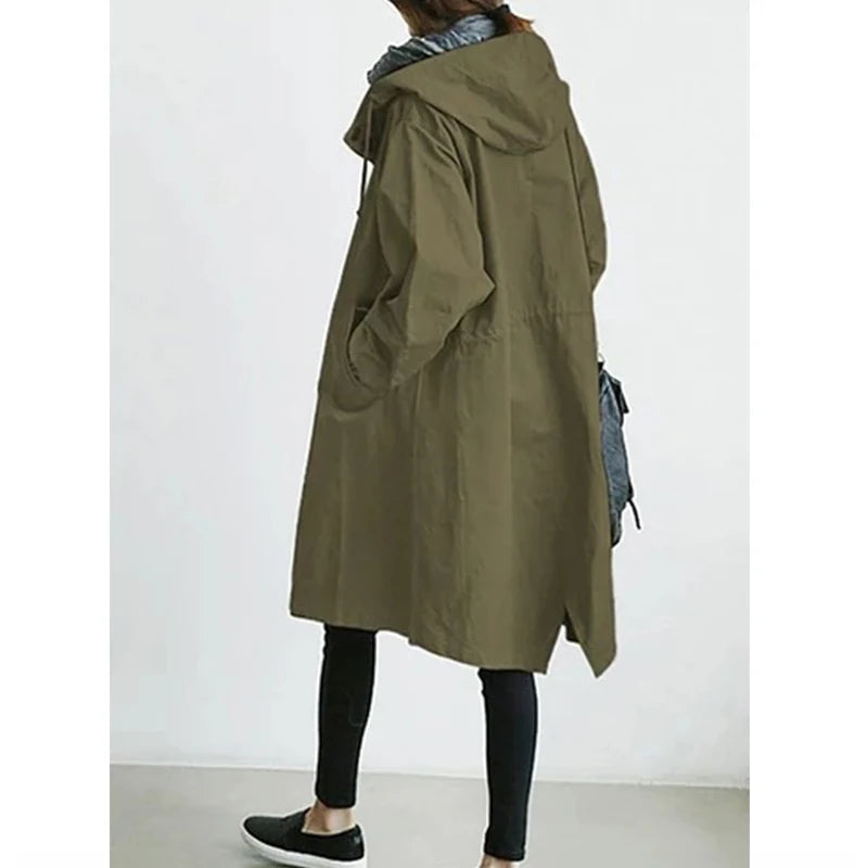 Casual Hooded Windbreaker for Women – Long Style Solid Color Trench Coat with Long Sleeves, Loose Fit Cardigan Dust Coat Sabriel