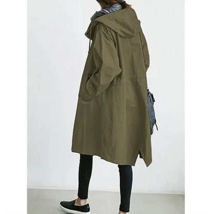 Casual Hooded Windbreaker for Women – Long Style Solid Color Trench Coat with Long Sleeves, Loose Fit Cardigan Dust Coat Sabriel