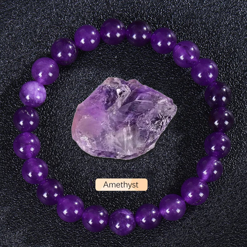 8mm Natural Stone Beaded Bracelet | Fashion Crystal Elastic Stretch Jewelry Gift Nia