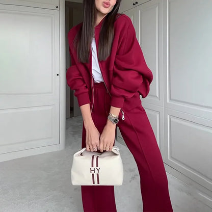 Women's 2-Piece Outfit: O-Neck Long Sleeve Top, Sleeveless Vest, and Wide-Leg Pants Set – Stylish & Versatile Selene