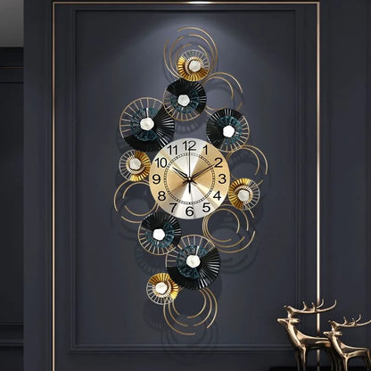88x45cm Large Black Flower Wall Clock – Silent 3D Metal Art Design for Living Room, Office, and Home Decor