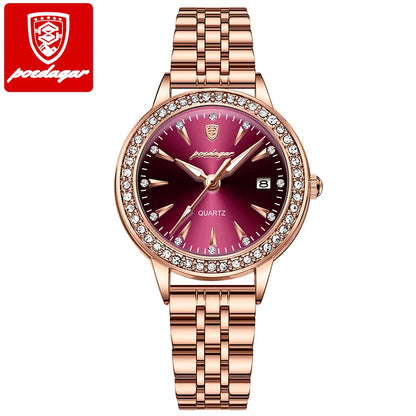 POEDAGAR Women's Rose Gold Luxury Watch – Diamond-Accented Ladies Waterproof Stainless Steel Quartz Wristwatch with Date Display Jocelyn