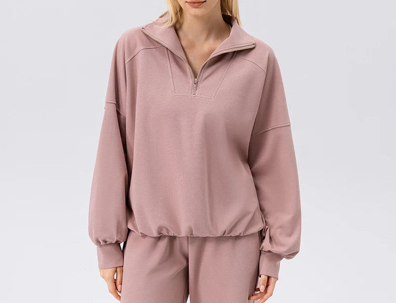 Fall Women's Oversized Sweatshirts – Casual Loose Half-Zip Fleece Pullover, Stand Neck Quarter-Zip Hoodie for Running & Workouts