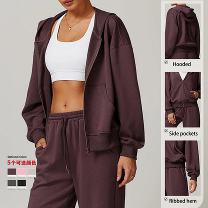 Women's Rayon Cotton Cropped Zip-Up Hoodie – High-Quality Plain Long Sleeve Vintage Sport Style Elis