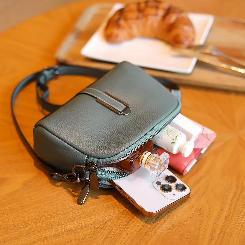 Women’s Genuine Leather Messenger Bag: Retro Togo Cowhide Mini Handbag for Ladies Norah