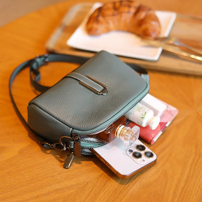 Women’s Genuine Leather Messenger Bag: Retro Togo Cowhide Mini Handbag for Ladies Norah