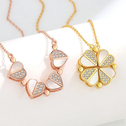 925 Sterling Silver Magnetic Four-Leaf Clover Necklace – Heart-Shaped Pendant Love Jewelry for Women and Girls Gift Cimorene