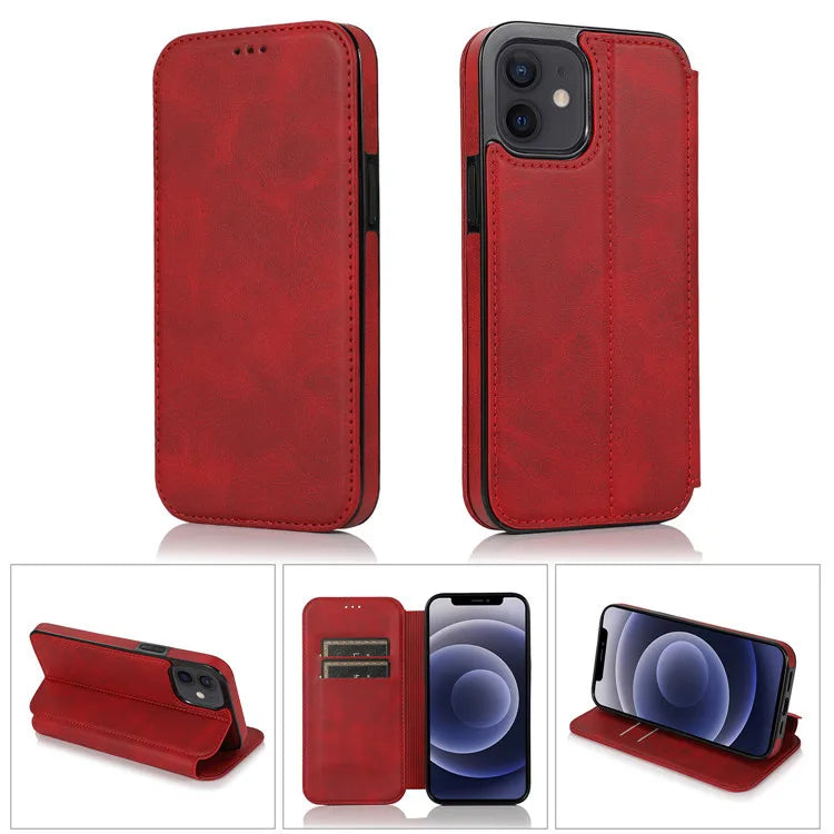 Retro PU Leather Flip Wallet Phone Case | Multi-Card Holder Magnetic Cover for iPhone 11, 12, XS, SE, 7, 8