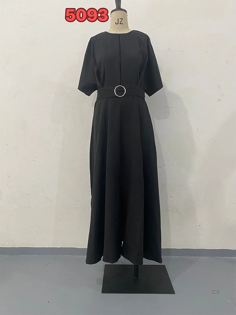 Women's Summer Slim Fit Dress – Solid Color Round Neck Short Sleeve Fashionable Casual Style Monique
