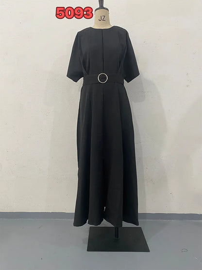 Women's Summer Slim Fit Dress – Solid Color Round Neck Short Sleeve Fashionable Casual Style Monique