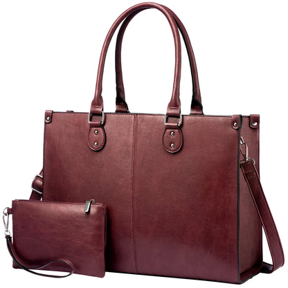 Vintage Leather Laptop Tote Bag – Large Capacity Business Handbag for Women, Stylish Work Bag & Computer Bag