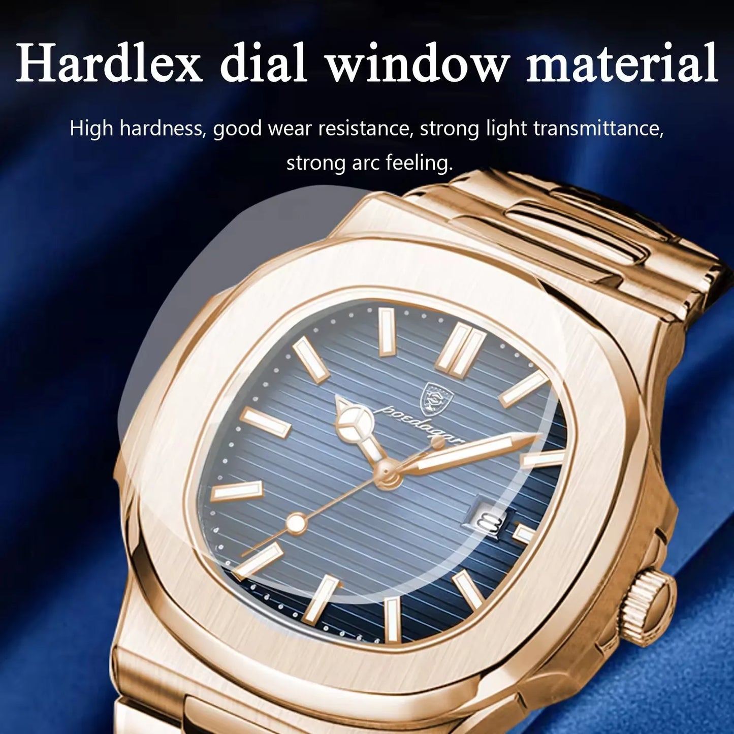 POEDAGAR 613 Men's Luxury Gold Watch – Fashion Square Quartz Business Watch with Stainless Steel, Waterproof, Luminous, and Date Display Thierry