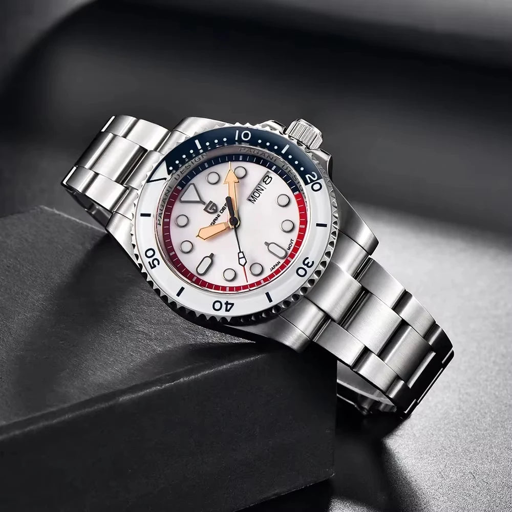 PAGANI DESIGN  1726 40mm Men’s Automatic Watch – NH36 Mechanical Wristwatch with Week Display, 100M Waterproof Sports Watch for Men
