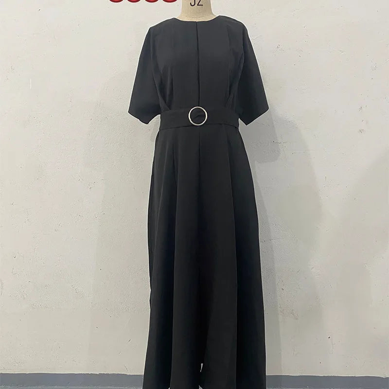 Women's Summer Slim Fit Dress – Solid Color Round Neck Short Sleeve Fashionable Casual Style Monique