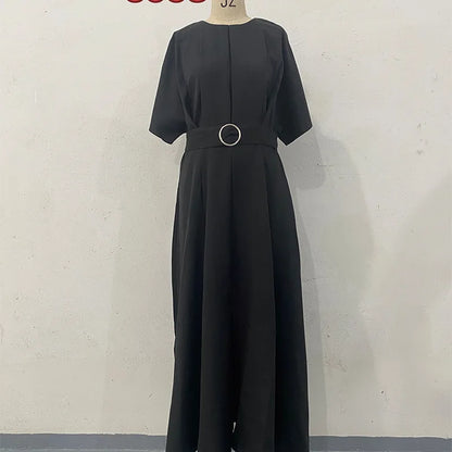 Women's Summer Slim Fit Dress – Solid Color Round Neck Short Sleeve Fashionable Casual Style Monique