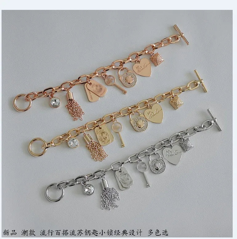 Luxury Korean Charm Bracelet – Gold-Plated Love Letter Pendant Chain for Women, Elegant and Trendy Jewelry