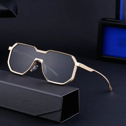 Steampunk Metal Frame Sunglasses for Men | Irregular One-Piece UV400 Designer Shades Logan