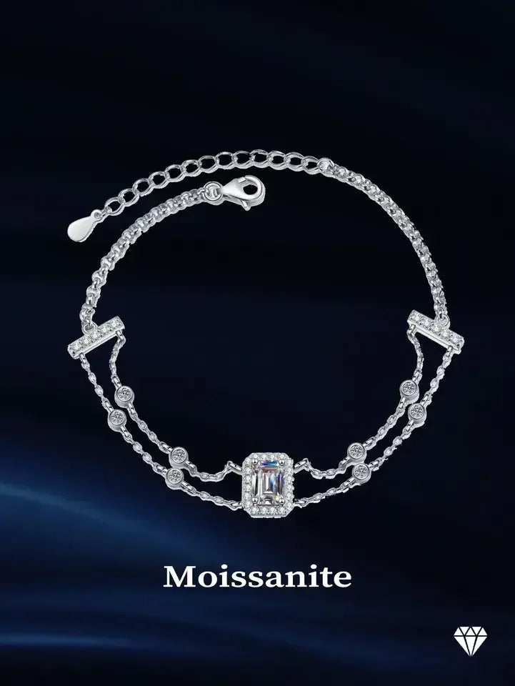 Luxury 925 Sterling Silver Bracelet for Women | 1ct VVS D Color Emerald Cut Moissanite Diamond | Perfect for Engagements, Parties, and Special Occasions