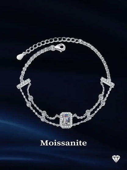 Luxury 925 Sterling Silver Bracelet for Women | 1ct VVS D Color Emerald Cut Moissanite Diamond | Perfect for Engagements, Parties, and Special Occasions