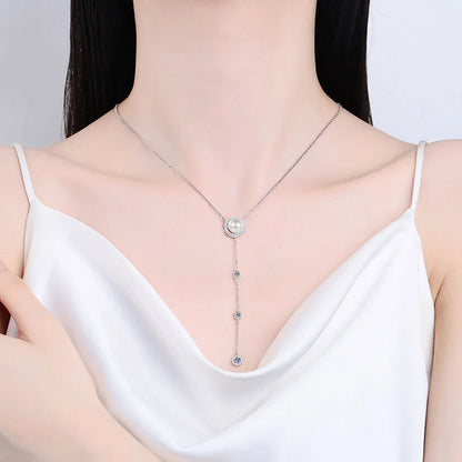 S925 Silver 0.5ct Moissanite & Freshwater Pearl Tassel Necklace | Korean Style Luxury Jewelry | Simple, Elegant Design for Parties & Special Occasions Agathe