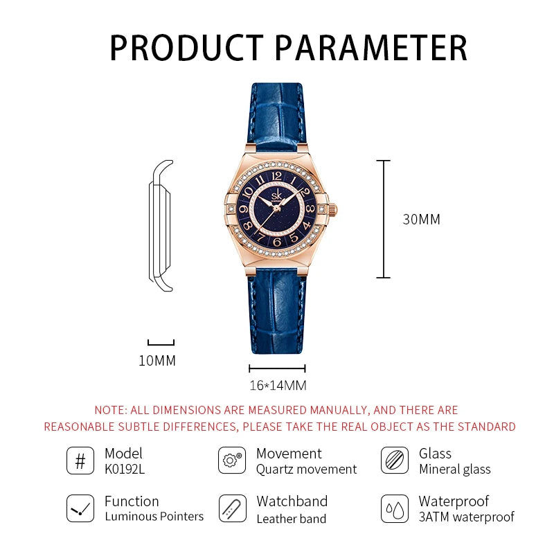SK Diamond K0192L Women’s Quartz Watch – High‑Quality Fashion Wristwatch, 3ATM Waterproof, Luminous Hands, Elegant Ladies Watch