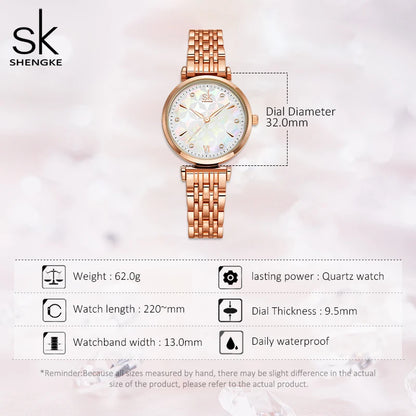 Shengke Women’s Waterproof Quartz Watch Set – Elegant Necklace & Earrings Jewelry Gift Thalia